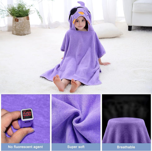 2-6 27.5"X 27.5"(Bird) MICHLEY Hooded Baby Towel Unisex Beach Bath Poncho, Soft Cotton Animal Kids Bathrobe for Years