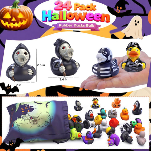 Yomwet 24 Pcs Halloween Rubber Ducks in Bulk, Ducking for Jeeps Baby Bath Toys, Halloween Goodie Bags Fillers Stuffers