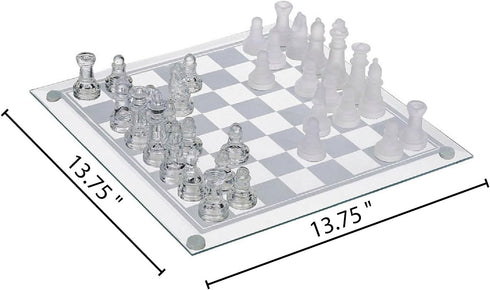 Gamie 14 Inch Glass Chess Set for 2 Players - Elegant Design - 32 Frosted and Clear Pieces - Durable Build
