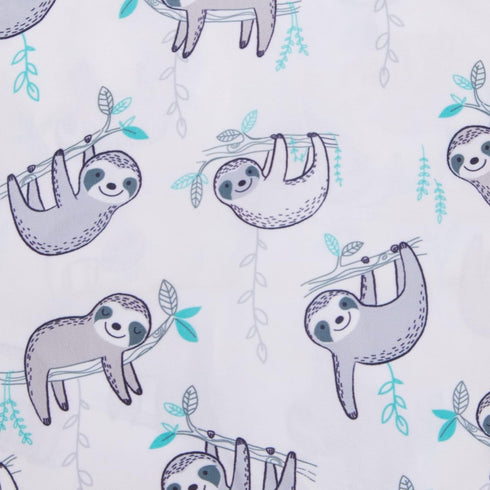 Fitted Crib Sheet in Soft Grey, White & Aqua Sloth Pattern