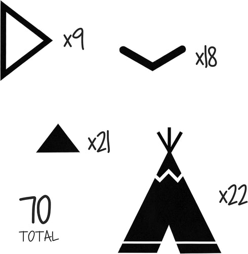 Tents Wall Decals Peel and Stick for Kids, Tribal TeePees Vinyl Stickers for Baby Bedroom Nursery Decor (Black)