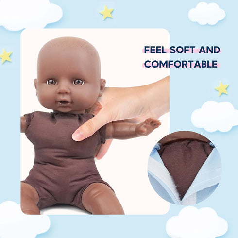 12 inch Set 2 3 4 5 Toy Choi's Twin Baby Dolls - Two Soft Black Body Babydoll with Rompers, Hat and Pacifier, Doll