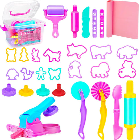 Sets Kids,30 2-4-6-8,Party Pack Playdough Tool for Pieces Playdough Accessories with Rolling Pin Mat Storage Box,Arts
