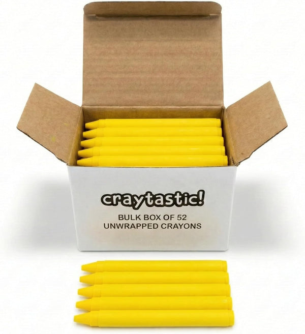 Craytastic! Bulk Unwrapped Crayons Box of 52 (Yellow) for Crafting, Parties, Kids