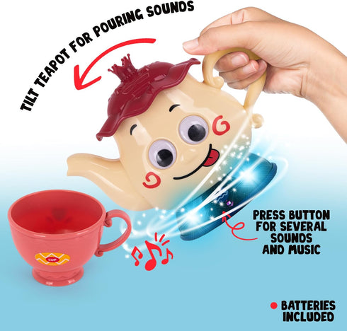 ArtCreativity 19-Piece Musical Tea Set for Girls - Toddler Tea Party Set with Motion-Activated Sound, Music, Lights