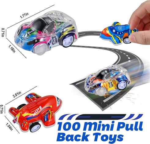 100 Set, Pcs Mini Pull Back Cars and Airplanes Assorted Racing Cars & Planes, Bulk Party Favors, Birthday Goodie Bag