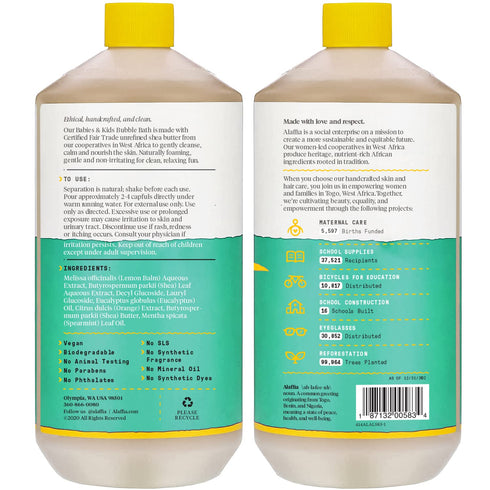 2-Pack 32 Oz Alaffia Bubble Bath for Babies & Kids, Eucalyptus Mint Long-Lasting, Moisture-Rich Bubbles with Shea