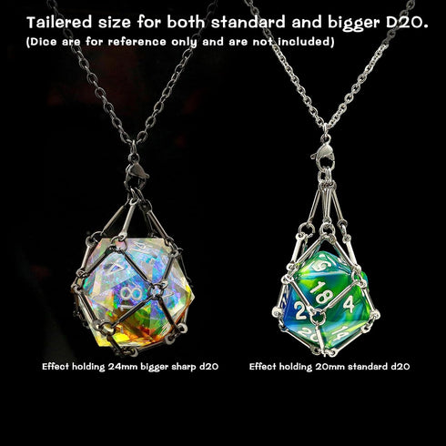 DND Dice Necklace: Dice Cage for Interchangeable D20 Dice for Gamers