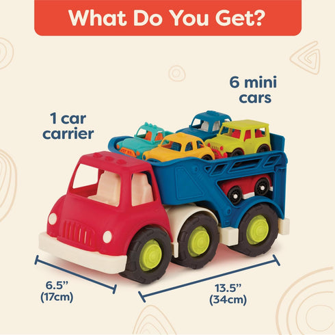 B. toys Car Carrier Truck - Toy Car Carrier with 6 Mini Cars for Toddlers 12 Months +