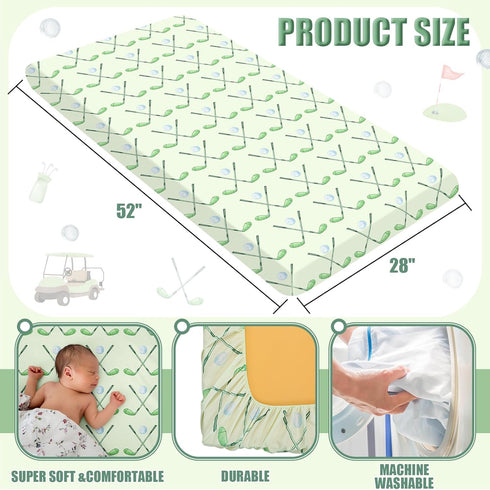 2 Pack 52'' 28'' Set CroBlissful Golf Baby Crib Fitted Sheet x Stretchy Neutral Fitted Crib Mattress Sheet Baby Bedding