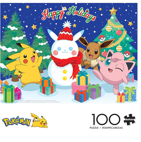 Buffalo Games - Pokémon - Pikachu Snowman - 100 Piece Jigsaw Puzzle for Families Challenging Puzzle Perfect for Game Nights - Finished Puzzle Size is 15.00 x 11.00