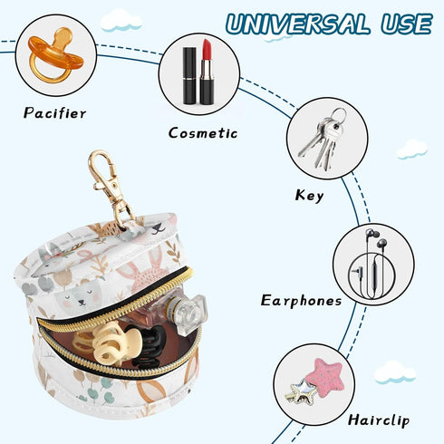 YETTASBIN Rainbow Animal Portable Pacifier Holder Case with Metal Hook Buckle & Zipper for Diaper Bag and Stroller