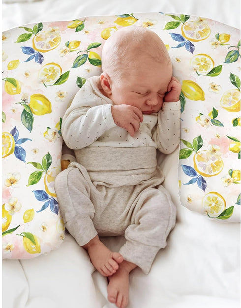 Summer Vintage Lemons Baby Nursing Pillow Covers for Boy Girl Lemon Branch Leaves Flowers Nursing Pillowcase