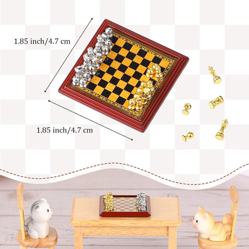 1:12 Set Skylety Dollhouse Miniature International Chess Mini Chess with Board Miniature Board Games Model Gold