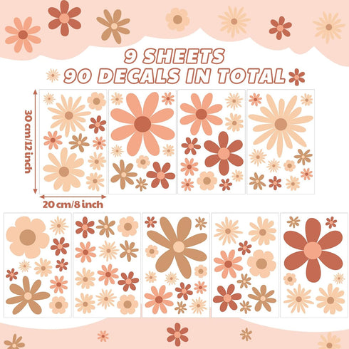 90 Kisston Pcs Daisy Wall Decal Alphabet Vinyl Wall Decals Boho Decal Daisy Stickers Boho Groovy Floral Stickers