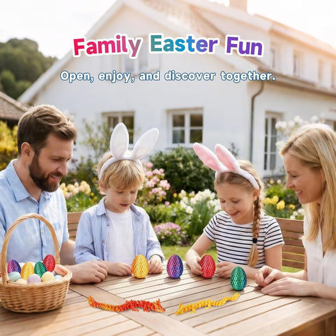 VivaNova 4 Pack 3D Printed Easter Dragon Eggs, Prefilled Easter Eggs with Articulated Mini Dragons Inside, Easter
