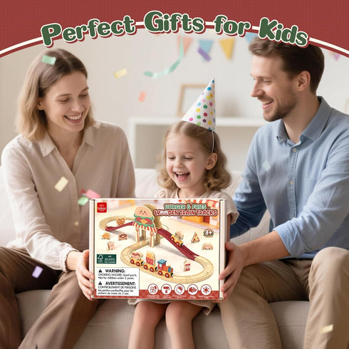 Set 2-4, Set 3-5 Lehoo Castle Wooden Train for Toddlers Burger Theme Train Track Compatible with Major Brands