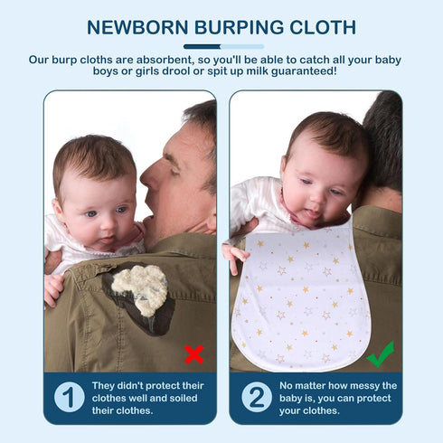 GATHINESS 5pcs Cotton Burp Cloths for Newborn, Soft Absorbent Burping Cloth Washcloths, Unisex Printed Cotton Feeding