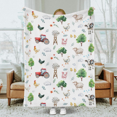 SqtmuHLuo 60x80inch Farm Animals Baby Blanket for Boys Girls Neutral Farm Pig Sheep Cow Chicken Duck Newborn Nursery