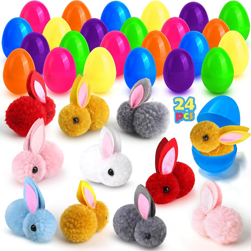 LEASEN 24 Pack Easter Egg Fillers with Plush Bunny Toys Inside, Easter