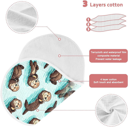 FLildon 1PC Muslin Burp Cloth for Baby Cute Sea Otters Super Absorbent Burping Cloths, Bibs for Newborn Boys Girls