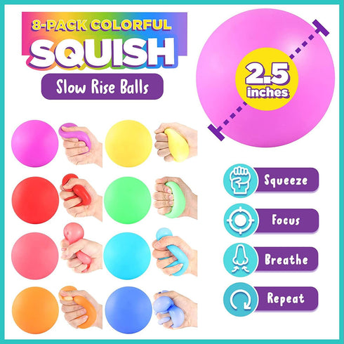 8 Pack, Slow Rising Stress Balls Dough Fidget Toys for Stress Relief, Pull Stretch Squishy Toys for Kids Adults