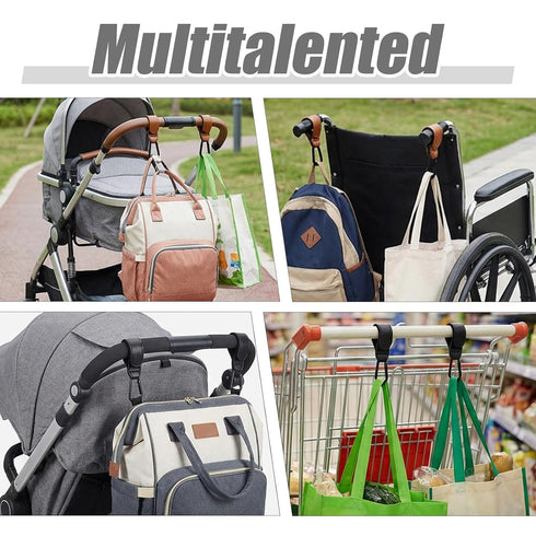 Bremorou 4 Pack Adjustable Stroller Carabiner Clip Stroller Hooks for Bags Universal Stroller Clips and Hooks for Baby