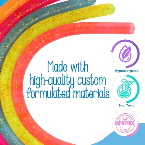 5 Pack Monkey Noodle Stretchy String, Glitter Sensory Fidget Toys (BPA/Phthalate/Latex-Free), Stretches from 12 Inches