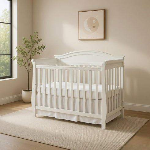 100% 14 Inch EVERYDAY KIDS White Pleated Crib Skirt; Natural Cotton Nursery Crib Bedding Skirt for Baby Boys and Girls;