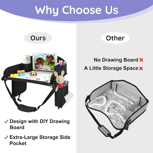 UTOLOVE Kids Travel Tray, Kids Travel Trays for Car Seat, Road Trip Essentials for Toddler, Carseat Lap Tray with Dry