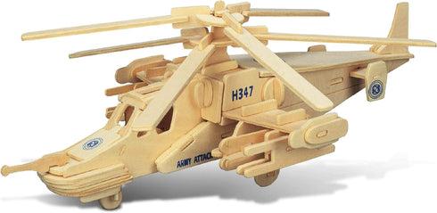 Puzzled 3D Puzzle Black Shark Helicopter, Educational DIY Wooden Toy Construction Model Kit for Crafting Hobby