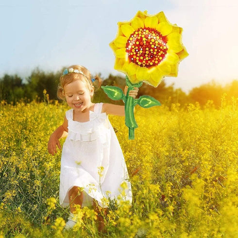 33 Inch Sunflower Foil Balloons, Sunflower Shaped Aluminum Mylar Balloons for Summer Themed Party, 6PCS