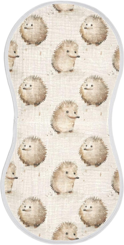 Muslin Baby Burp Cloths Set of 2, Soft Absorbent Animal Hedgehog Cute