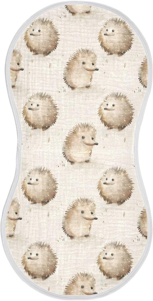 Muslin Baby Burp Cloths Set of 2, Soft Absorbent Animal Hedgehog Cute