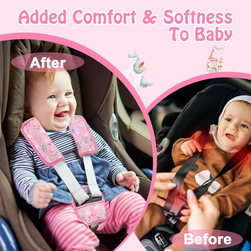 Amintiri 3 Pieces Car Seat Straps Pads for Kids, Ultra Soft Plush Car Seat Strap Covers for Kids, Infant Carseat