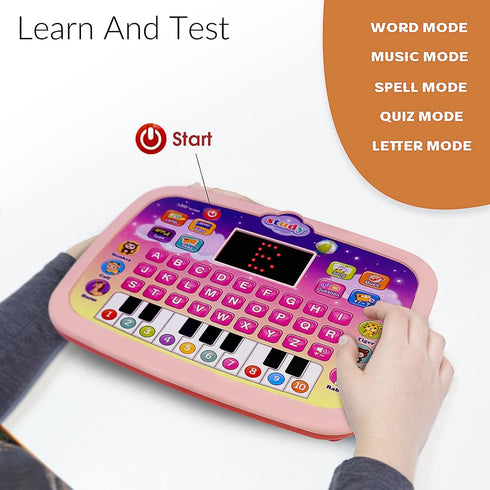 Kid Tablet Toddler Learning Pad, Interactive Educational Toy with Screen for Boys & Girls 3+ (Pink)