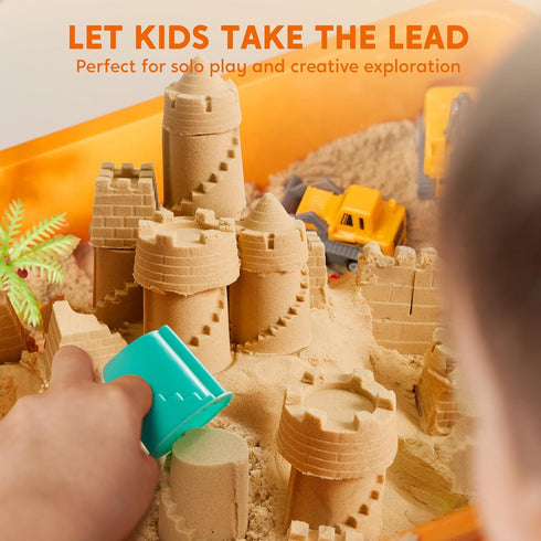 3+ JOVA Klever Kits Construction Sensory Bin for Toddlers with Glow in The Dark Stones, Sandbox with Lid Castle