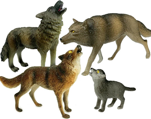 Gemini&Genius Howling Wolf Animal Toys - Family Playset with Realistic Gray Wolf Toy Figurines, Ages 3+ (4 Pcs)