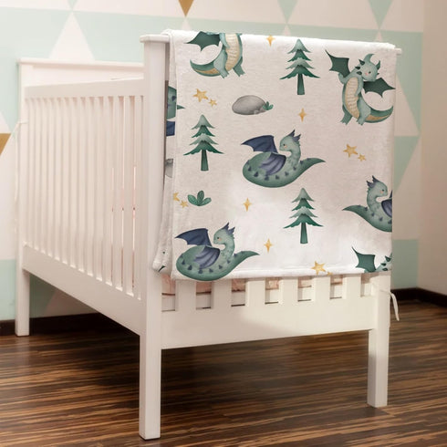 Cartoon Fairy Tale Dragon Baby Blanket, Watercolor Dragons Flannel Swaddle Blanket for Boy Girl (Green 30x40)