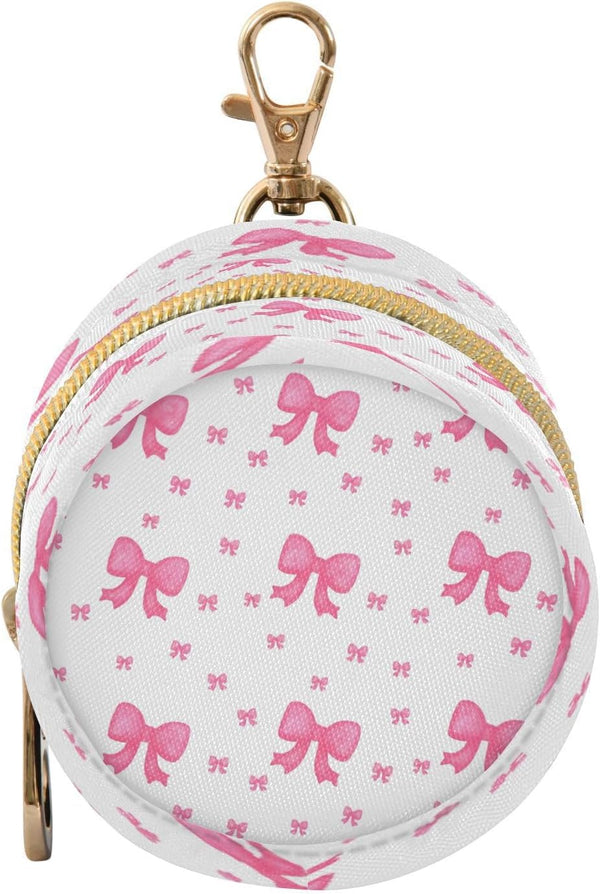 Nesatuwa Watercolor Pink Bows Pacifier Holder Case with Clip Portable Small Travel Pacifier