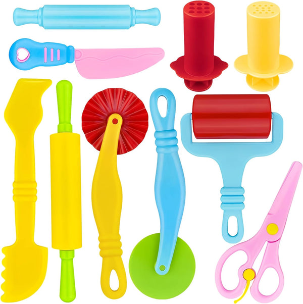 Dough Tools 10 Piece Plastic Dough Tools for Kids with Rollers, Rolling
