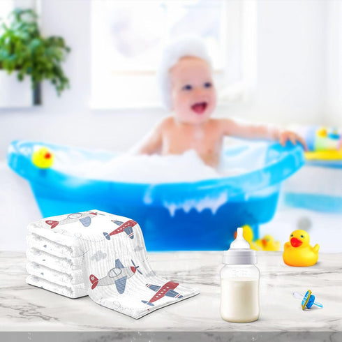 Burbuja 12x12 3 Pack Cartoon Airplane Baby Washcloths - Muslin Cotton Soft Absorbent Baby Towel for Newborn Baby
