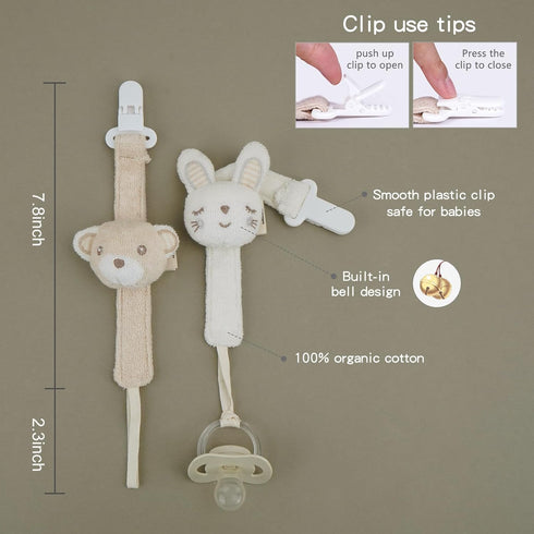 2 Pack Pacifier Clip, Baby Pacifier Holder for Boys and Girls Fits Many Pacifiers & Baby Teething Toys, Ideal Baby Gift