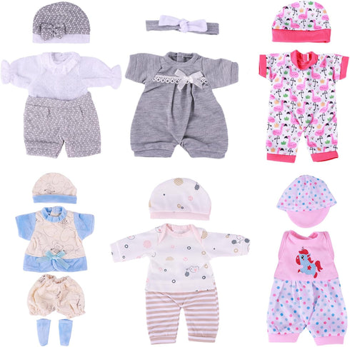 BABESIDE 6 Sets Reborn Baby Doll Clothes - 12-15 Inch Babydolls, Clothing Accessories Set for Realistic Baby Dolls, 14