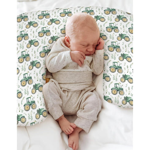 Watercolor Green Tractors Baby Nursing Pillow Covers for Boy Girl Farm Tractors Boho Leaves Nursery Feeding Pillowcase