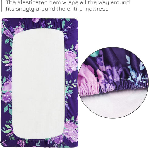 Pack Soft Purple Flower N Play Sheets for Mini Cribs - Breathable Cover
