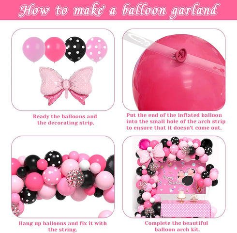 Pink Mouse Birthday Decorations, Pink Mouse Balloon Arch Kit with Backdrop & Tablecloth, 5-12 Inch Balloons for Baby