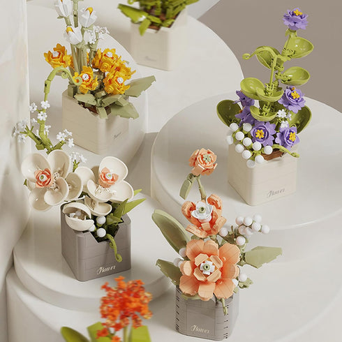 Artificial Flower Bouquet Building Set for Adults, Mini Plant Bonsai Tree Friend Set for Girls, Botanical Collection