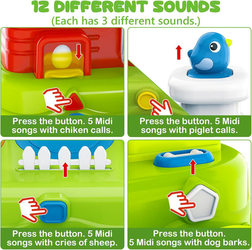 Vunrahsg 1-3 12-18 Interactive Pop Farm Animal Up Toys with Music Sounds Montessori Cause and Effect for Baby Boy Girl