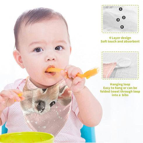 YETTASBIN 4 3 Pack Cute Deer Muslin Baby Hand Washcloths, Soft Cotton Bath Face Towel, Layers Extra Absorbent Feeding